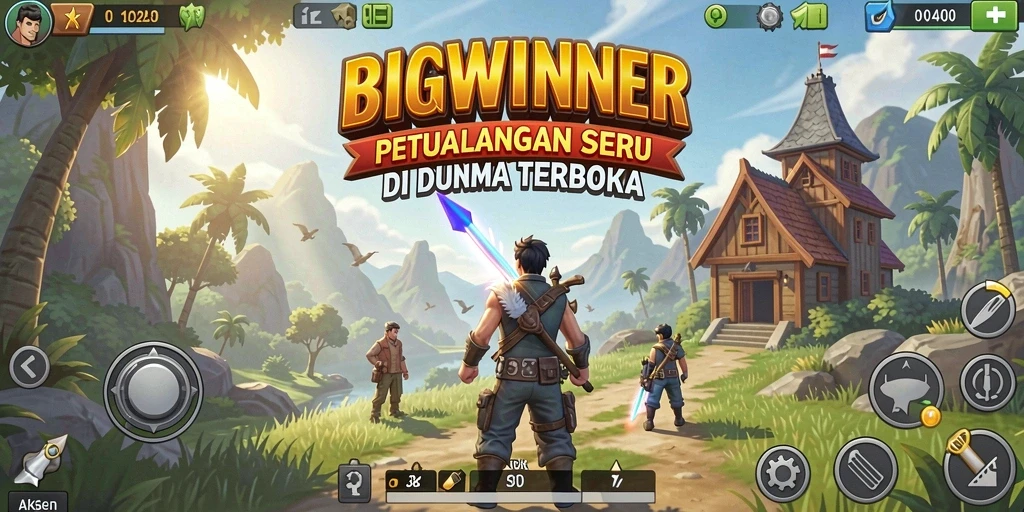 Screenshot utama gameplay BIGWINNER dalam eksplorasi dunia terbuka.