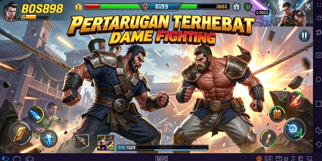 Screenshot gameplay BOS898 menampilkan aksi pertarungan yang intens dan karakter-karakter unik.