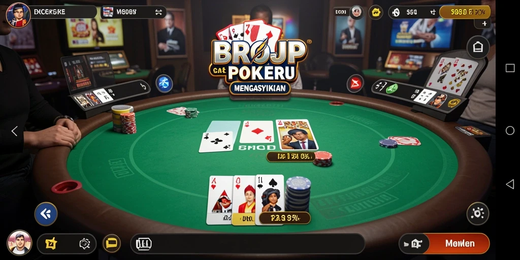 Screenshot gameplay BROJP dengan tampilan meja poker yang menarik.
