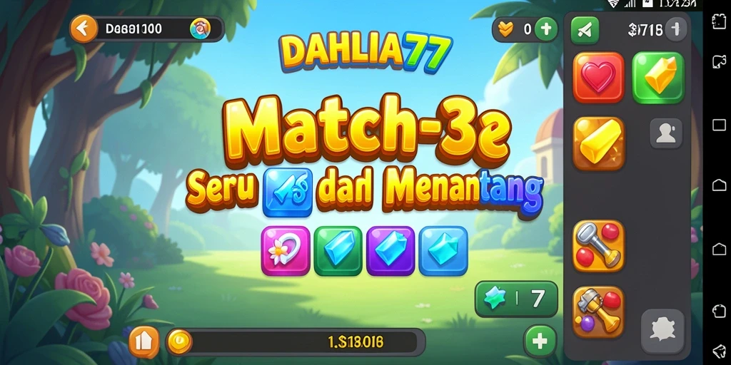 Tampilan gameplay seru DAHLIA77 dengan tantangan Match-3.