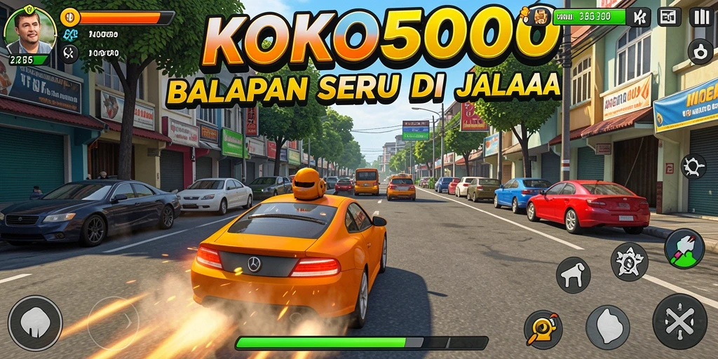 Screenshot gameplay KOKO5000 yang menunjukkan aksi balapan yang mendebarkan.