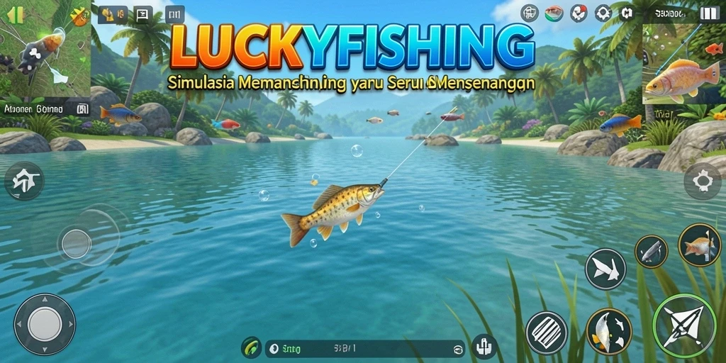 Tampilan gameplay seru dari LUCKYFISHING dengan aksi memancing yang menarik.