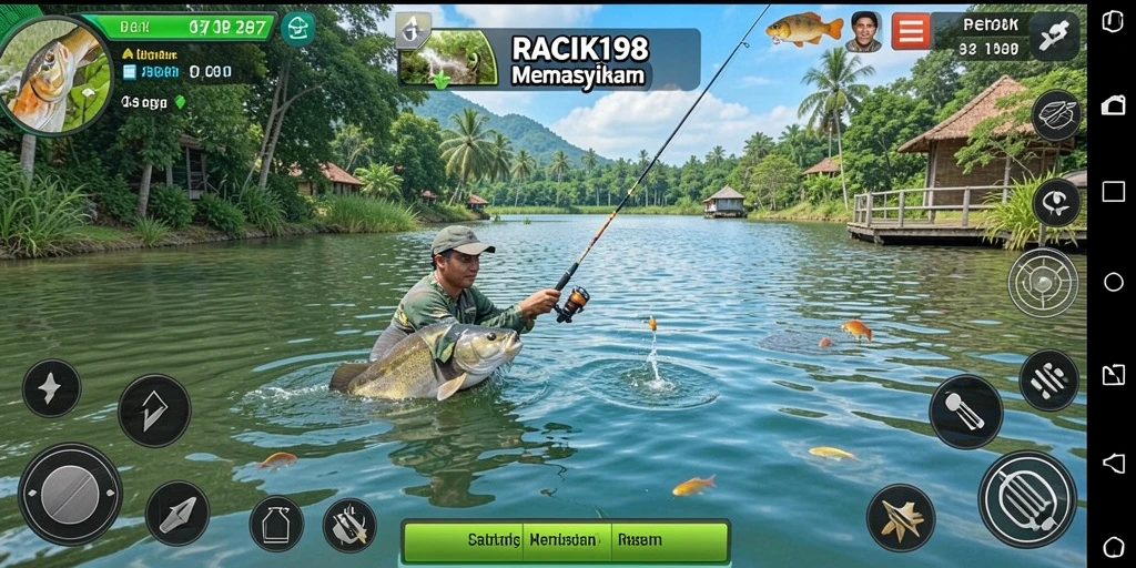 Tampilan utama gameplay memancing yang seru dan menarik.