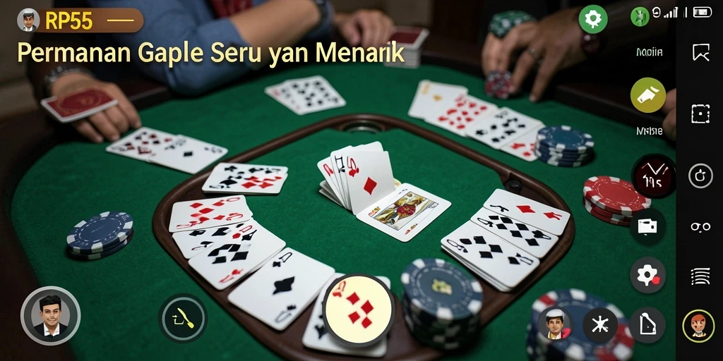 Tampilan gameplay seru Gaple di RP55 yang menggugah semangat.