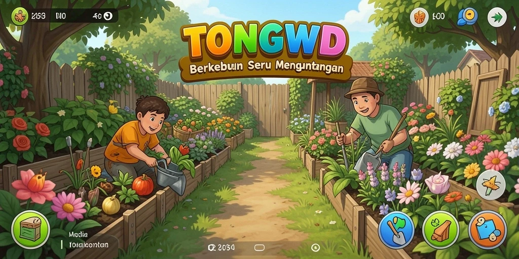 Tampilan screenshot TONGWD yang menampilkan aktivitas berkebun yang menarik.